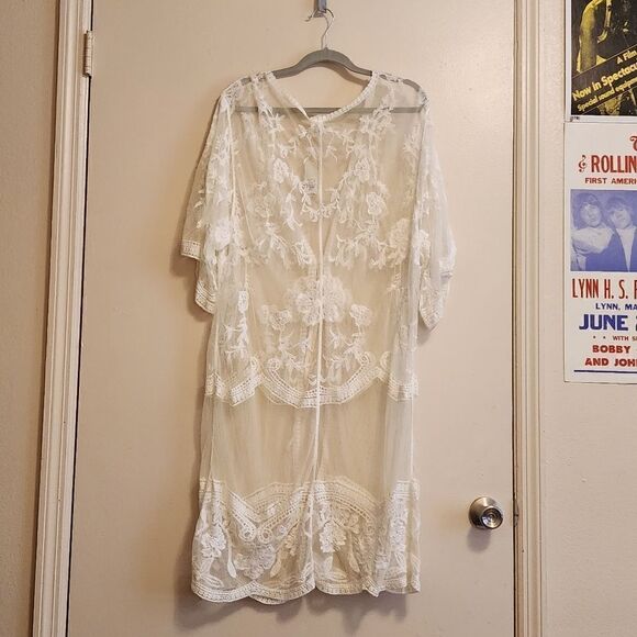 Francesca's White Embroidered Lace Bohemian Duster Nwt - Picture 12 of 13
